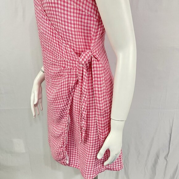Rails Malia Pink Gingham Linen Blend Wrap Mini Dress Size Large Summer Resort - Picture 5 of 16
